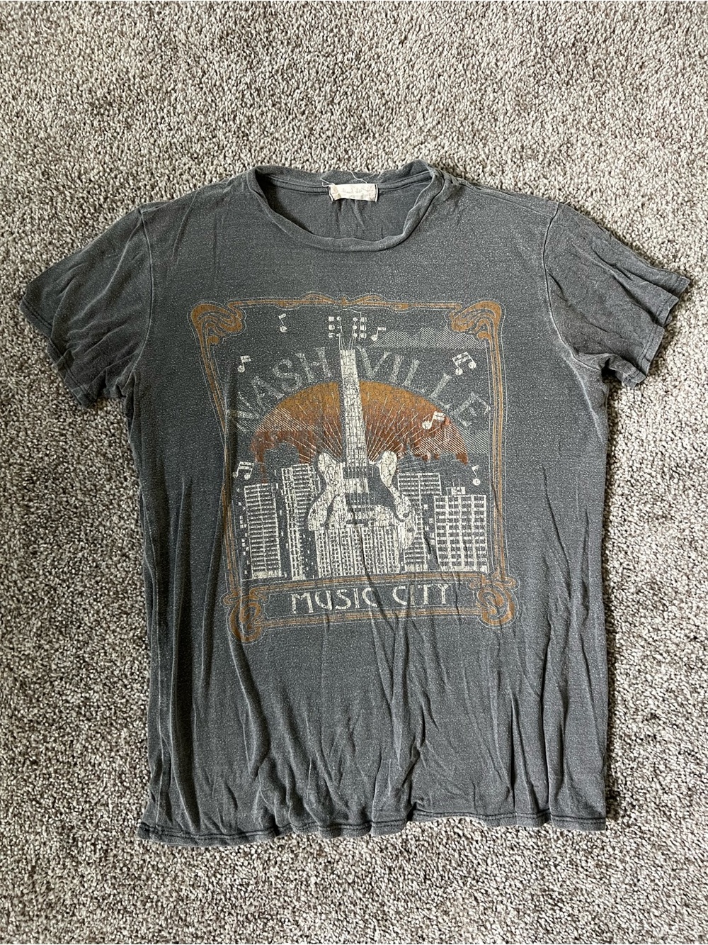 Altar'd State Gray Nashville Graphic Tee with Orange Accents